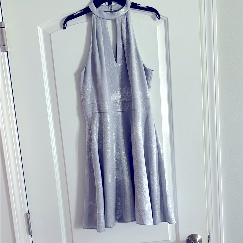 Elegant Silver Halter Dress With Express
